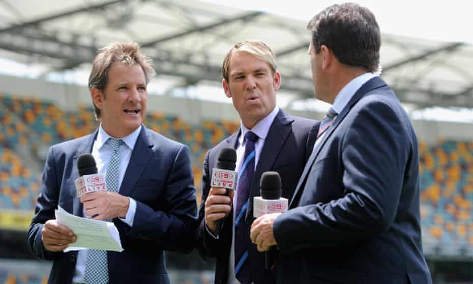 Channel Nine commentators Mark Nicholas, Shane Warne and Mark Taylor at work during the 2013 Ashes series.