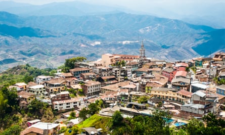 Aerial view of Zaruma, a town in the Andes, Ecuador.