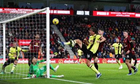 Sander Berge shoots over in the dying moments during Burnley’s 2-1 defeat at Bournemouth