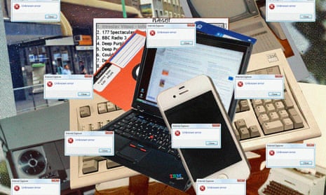 illustration shows collection of digital devices with windows over them saying 'error'