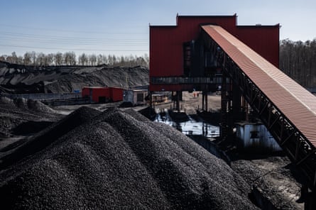 Coal stored in the open air, ready to be loaded on to train cars at the Murcki-Staszic mine (PGG Group),