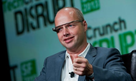 sebastian thrun wearing google glass as he speaks at the tech crunch conference in san francisco in 2013
