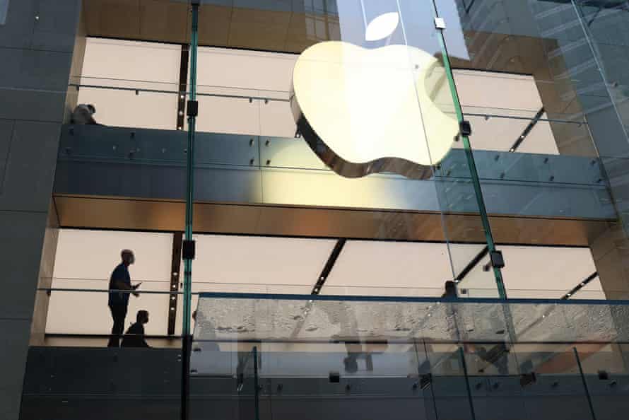 Customers and staff inside an Apple Store in Sydney
