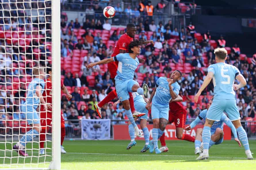 Ibrahima Konate heads in the opening goal.