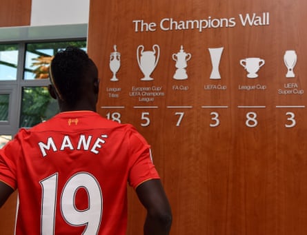 Sadio Mané after his unveiling by Liverpool.
