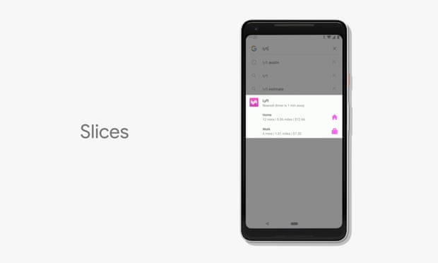 Slices will surface content and functions from within apps in-line with search results.