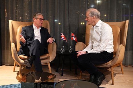 Keir Starmer meeting the Norwegian prime minister Jonas Gahr Stor in Bergen this morning.