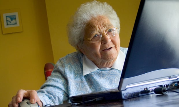 Older woman on laptop.