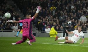 Tottenham’s Harry Kane scores his side’s third goal.