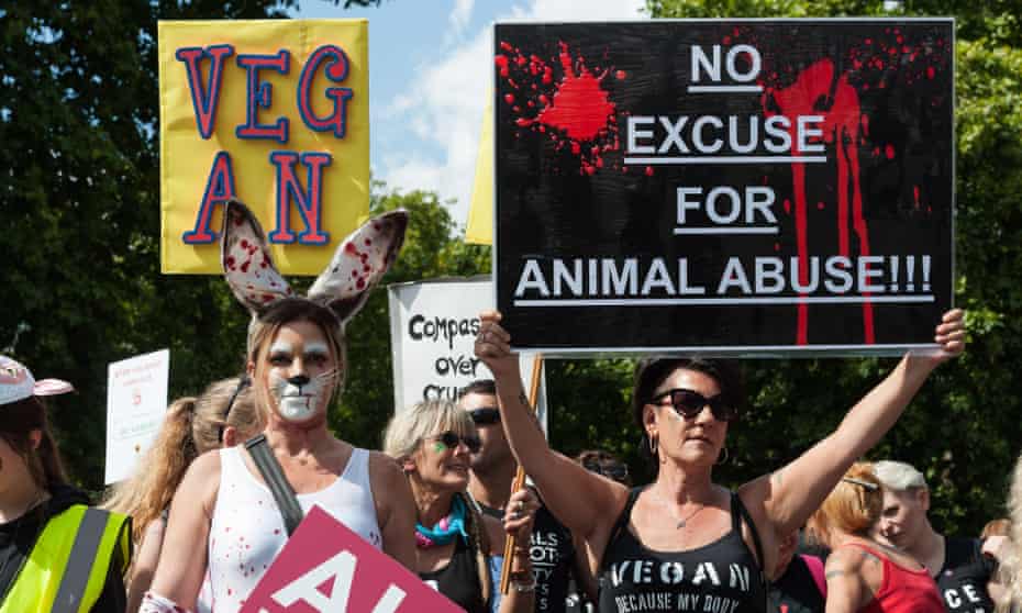 Campaigners in London promote veganism and protest against animal cruelty
