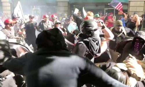 Riot In Portland As Far Right Marchers Clash With Anti Fascists Us News The Guardian
