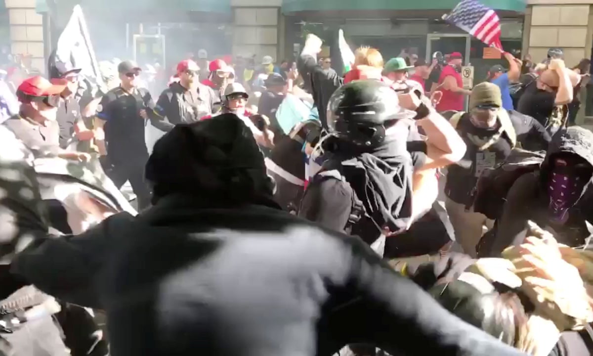 Riot In Portland As Far Right Marchers Clash With Anti Fascists Us News The Guardian