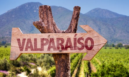 Valparaiso wooden sign with winery background