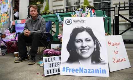 Richard Ratcliffe, the husband of imprisoned Nazanin Zaghari-Ratcliffe, outside the Iranian embassy in London
