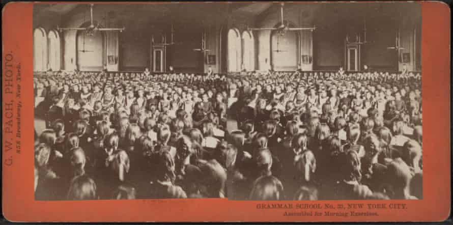 Pupils of Grammar School No 33 in New York City assembled for morning exercises.