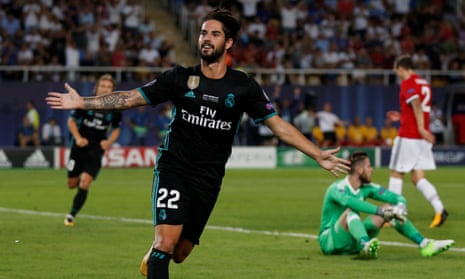 Real Madrid’s Isco celebrates scoring the second goal.