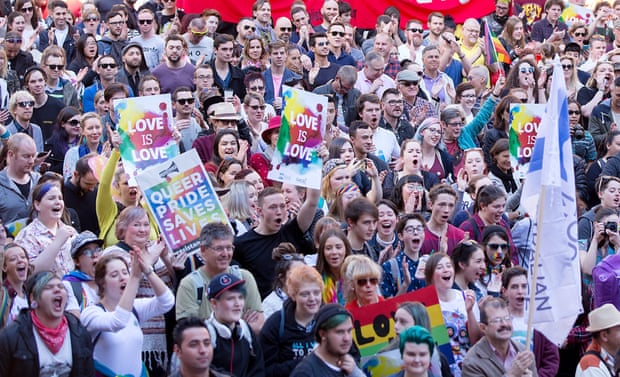 Activists march during a rally in Sydney in support of marriage equality