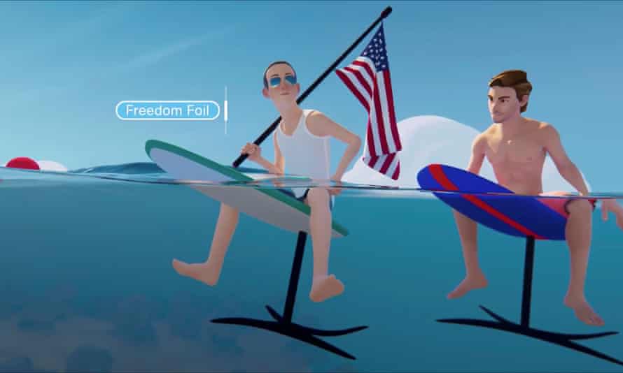 Mark Zuckerberg’s avatar (left) hangs out in the metaverse during the conference in which Facebook was rebranded as Meta in October last year.