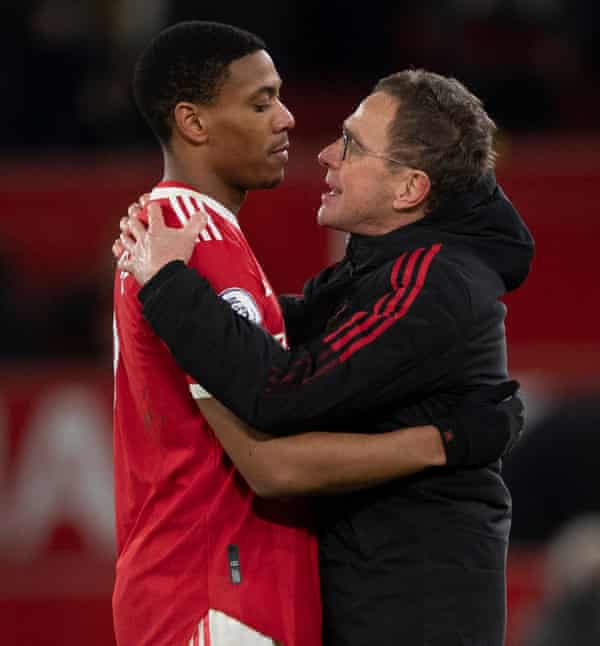 Anthony Martial with Ralf Rangnick after Manchester United’s win over West Ham