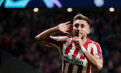 Hector Herrera celebrates after scoring the equaliser that made it 2-2 for Atletico Madrid against Juventus.