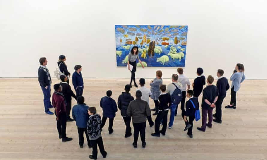 Group of schoolchildren visiting art gallery in London