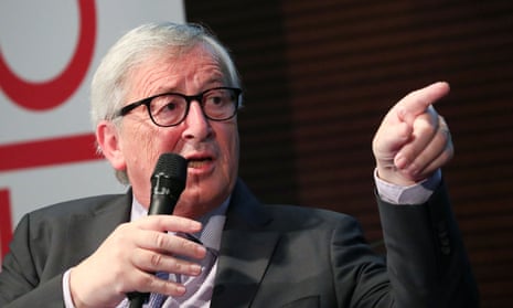 Jean-Claude Juncker speaks during an interview with Politico Playbook Live in Brussels.
