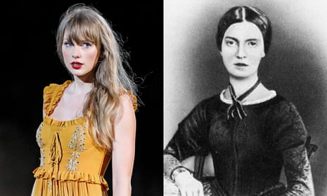 a side-by-side image of Taylor Swift and Emily Dickinson