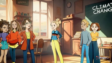 A screengrab of a video shows the character Ania clashing with friends who want swift action on the climate crisis.