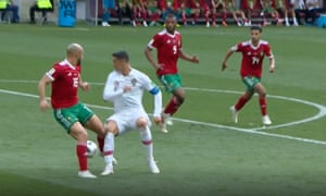 Ronaldo appealed for a penalty after this challenge.