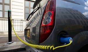 An electric car being recharged as eight towns and cities have been given a share of a £40m fund to promote the uptake of plug-in electric cars