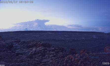 The ash plume at the Kīlauea Volcano, taken from a Mauna Loa webcam on Thursday in Hawaii.