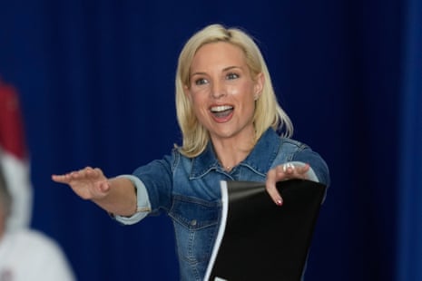 Republican congresswoman Ashley Hinson, who is running for the US Senate, spoke well in advance of Donald Trump at a campaign rally in Sioux City, Iowa on Thursday.