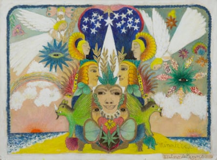 Minnie Evans – Untitled (Day to Night with Beasts and Angels), 1966