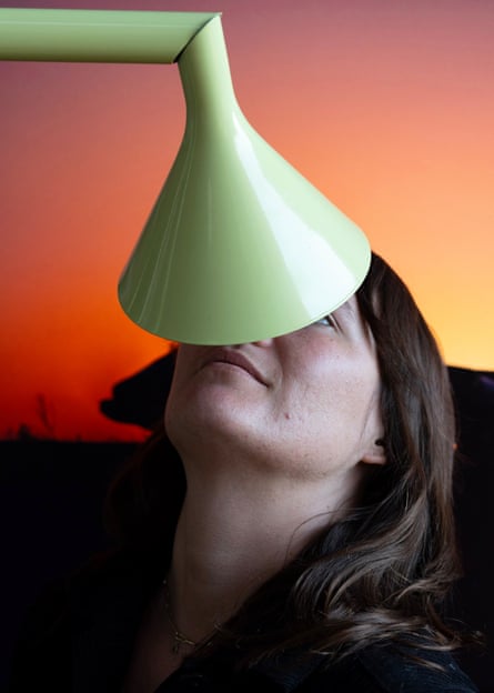 Casssidy with an Ikea light during her stay in the Ikea House.
