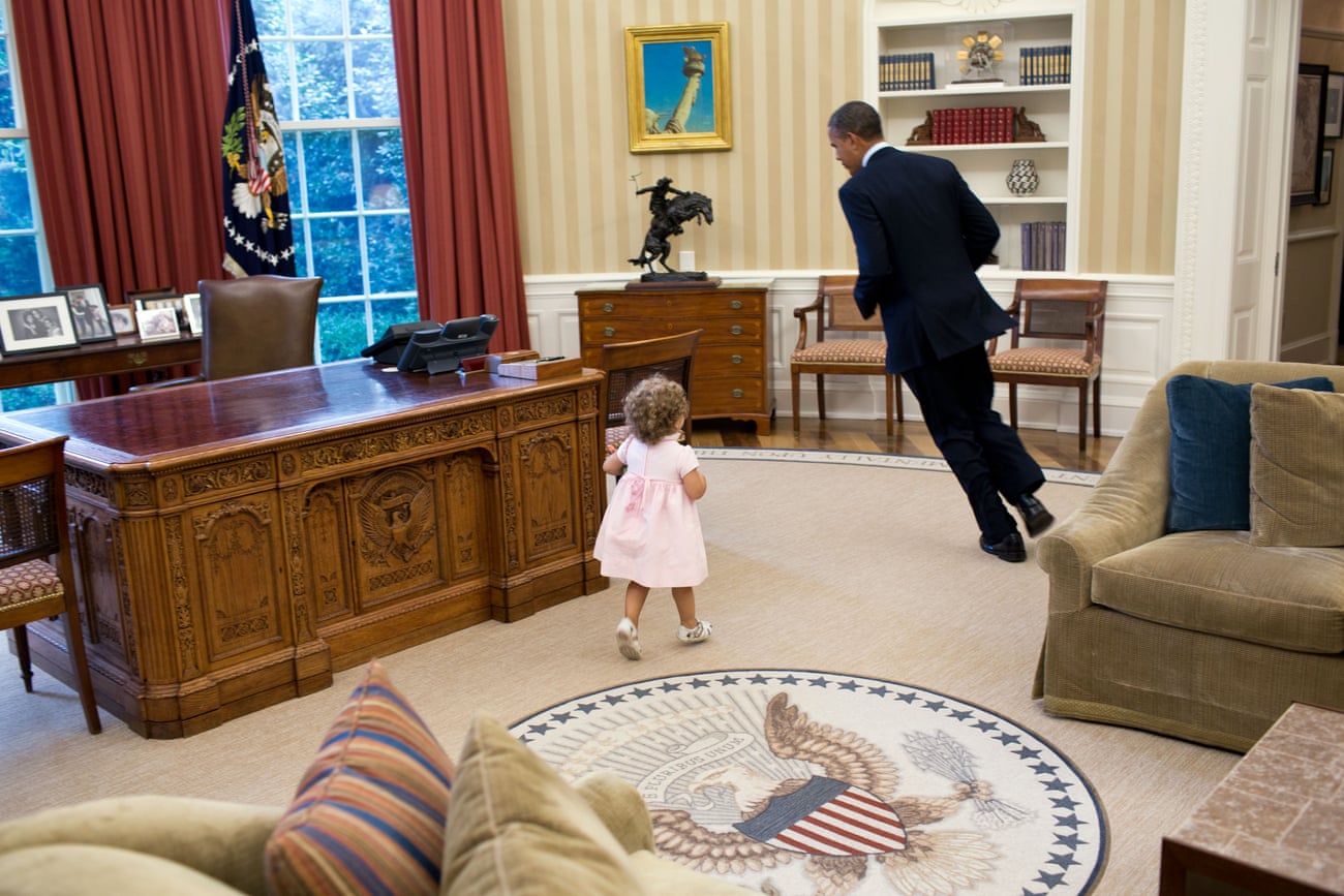 Children are also very good at destroying the formality of even the most hallowed people and places. Here the Oval Office becomes a playground and the president a playmate.