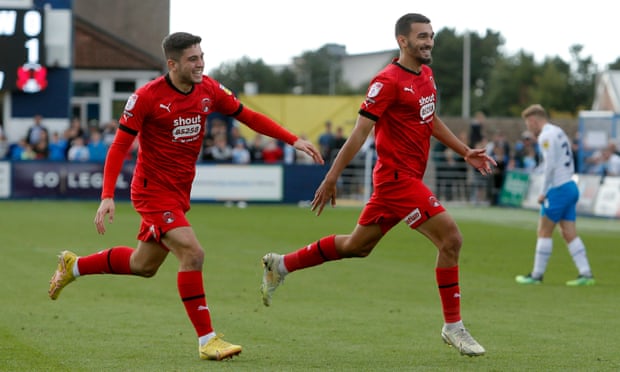 Idris El Mizouni celebrates after scoring the winner for Leyton Orient at Barrow.