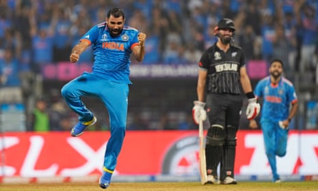 Shami celebrates the wicket of New Zealand's Tom Latham