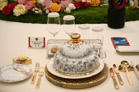 The table setting for US president Donald Trump at the state banquet.