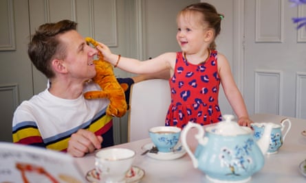 Tea time … Tim Jonze and his daughter, Romy, visit the Lupus studios.