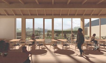 CGI image issued by the Robert Burns Ellisland Trust of the proposed courtyard as seen from the cafe at the Ellisland Farm in Dumfries and Galloway
