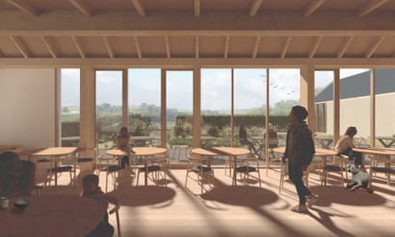 Image CGI émise par le Robert Burns Ellisland Trust de la cour proposée vue du café de la ferme Ellisland à Dumfries et Galloway
