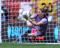 Sophie Whitehouse saves Leicester’s fifth penalty from Noémie Mouchon