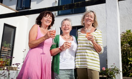 Cheers! Andrea, Sally-Mae and Lyn toast their new communal lifestyle.