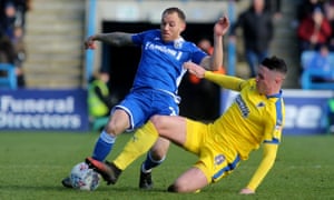 Gillingham, who have a monthly wage bill of £400,000, in action at home to AFC Wimbledon on 29 February.