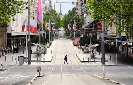 Mostly empty Bourke St in Melbourne