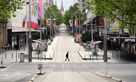 An empty Bourke Street Mall is seen on October 17, 2021 in Melbourne, Australia.