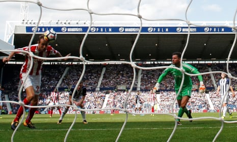 Peter Crouch nods in the equaliser for Stoke City following a mix-up between West Bromwich Albion’s Ben Foster and Ahmed Hegazi.