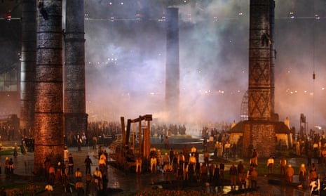 Performers depict the Industrial Revolution during the opening ceremony of the London 2012 Olympic Games