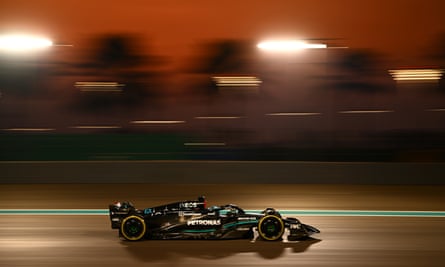 George Russell drives his Mercedes at the Yas Marina Circuit.