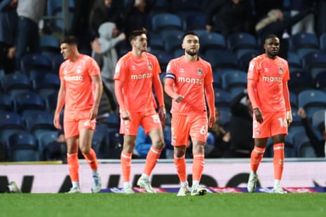 Coventry City players show a look of dejection after going behind at Blackburn Rovers.